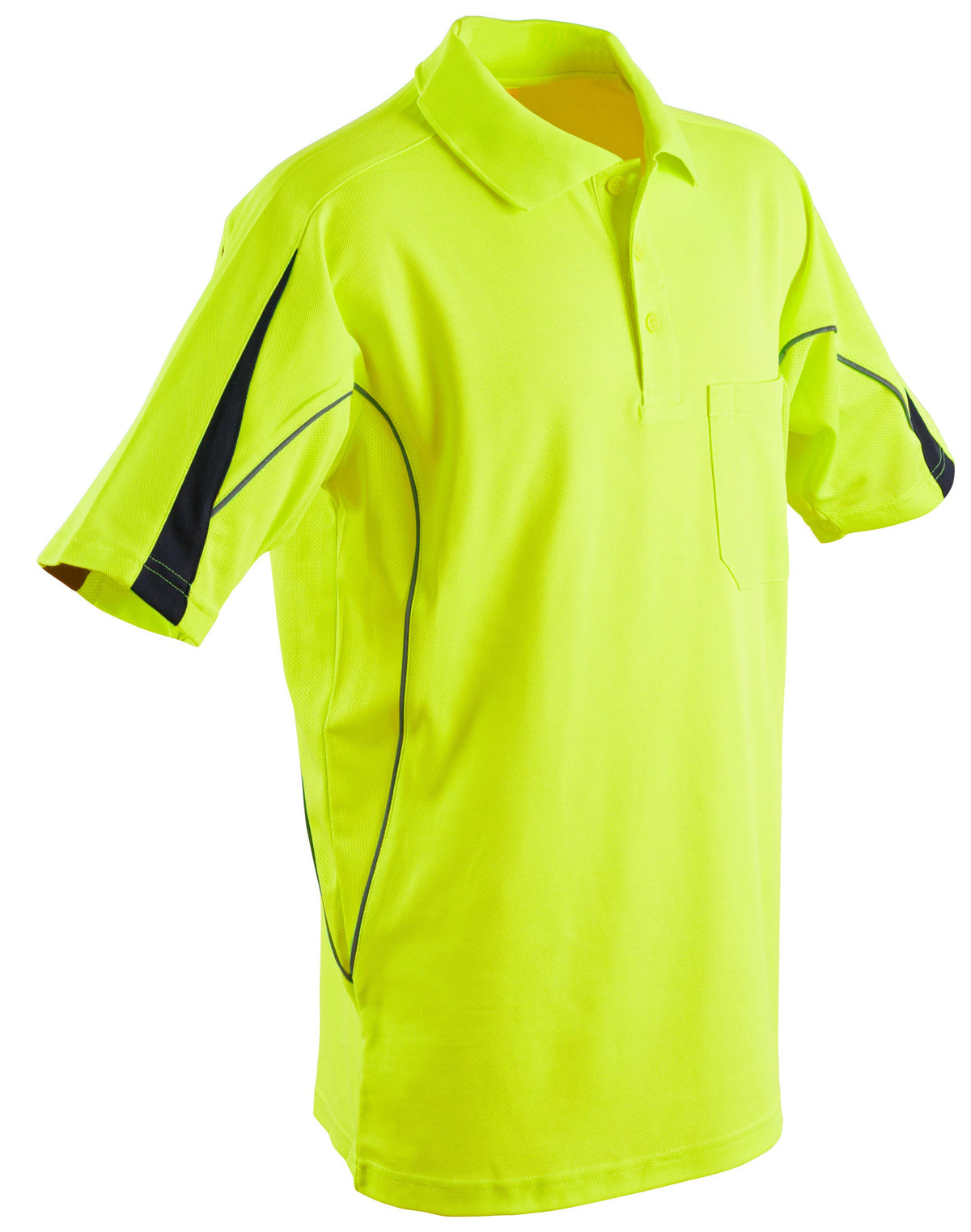 Men's Fashion Hi-Vis S/S Polo - SW25A - Yellow / Navy