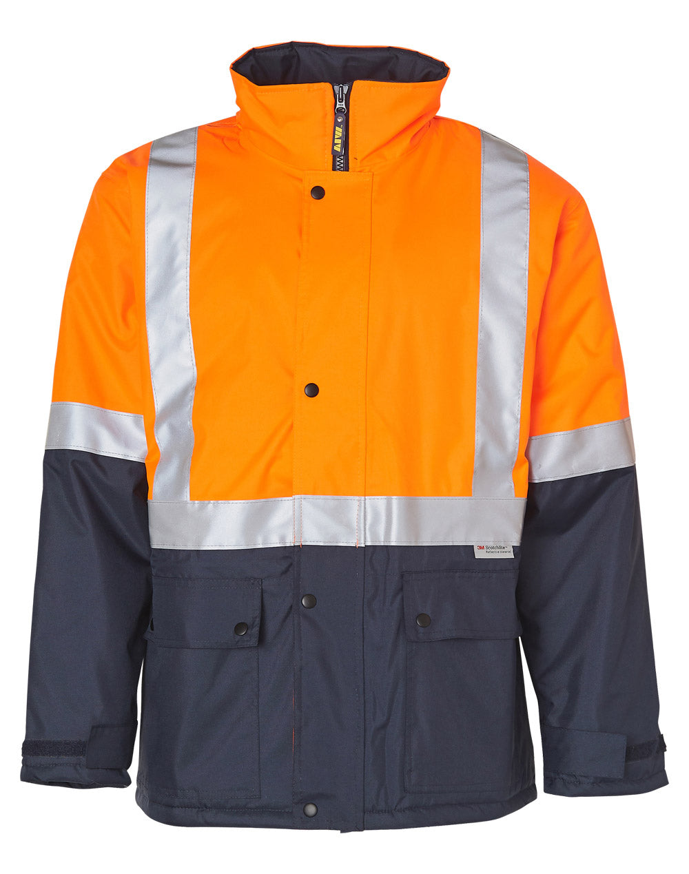 Hi-Vis Two Tone Rain Proof Quilted Safety Jacket With 3M Tapes - SW28A - Orange / Navy