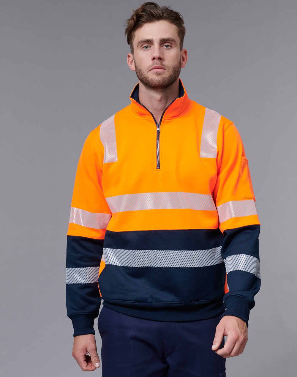 Vic Rail Hi-Vis Safety Jumper- Unisex - Orange/Navy - View