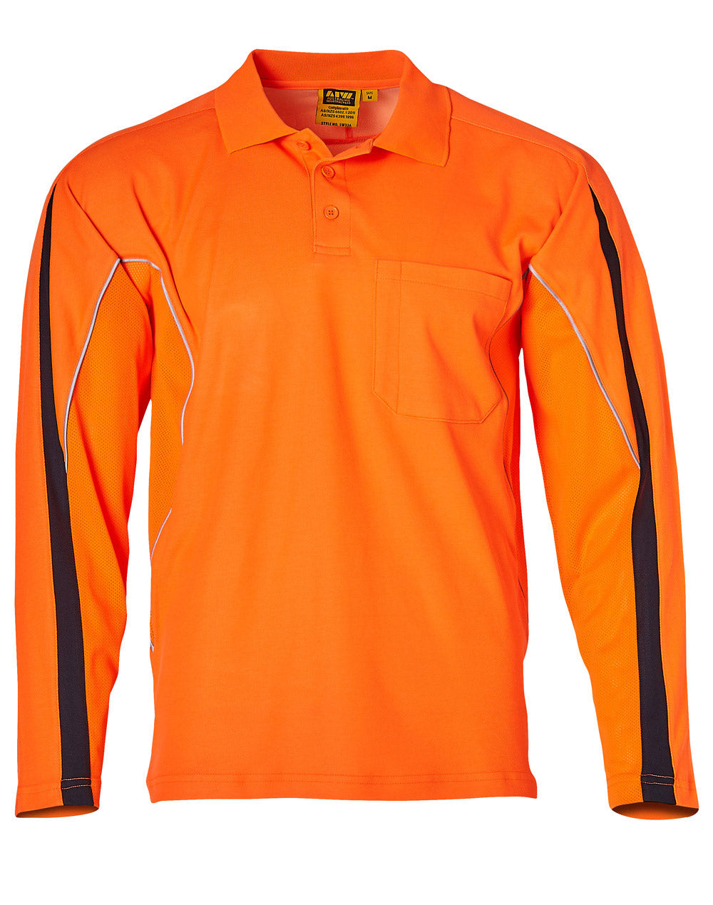 Men's Truedry L/S Hi-Vis Polo - SW33A - Orange / Navy