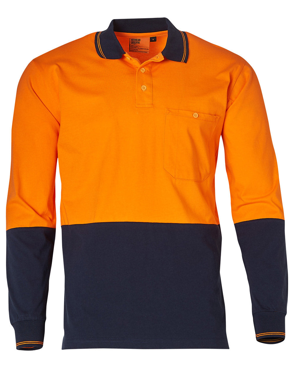 Hi-Vis Cotton Two Tone L/S Safety Polo - SW36 - Orange / Navy