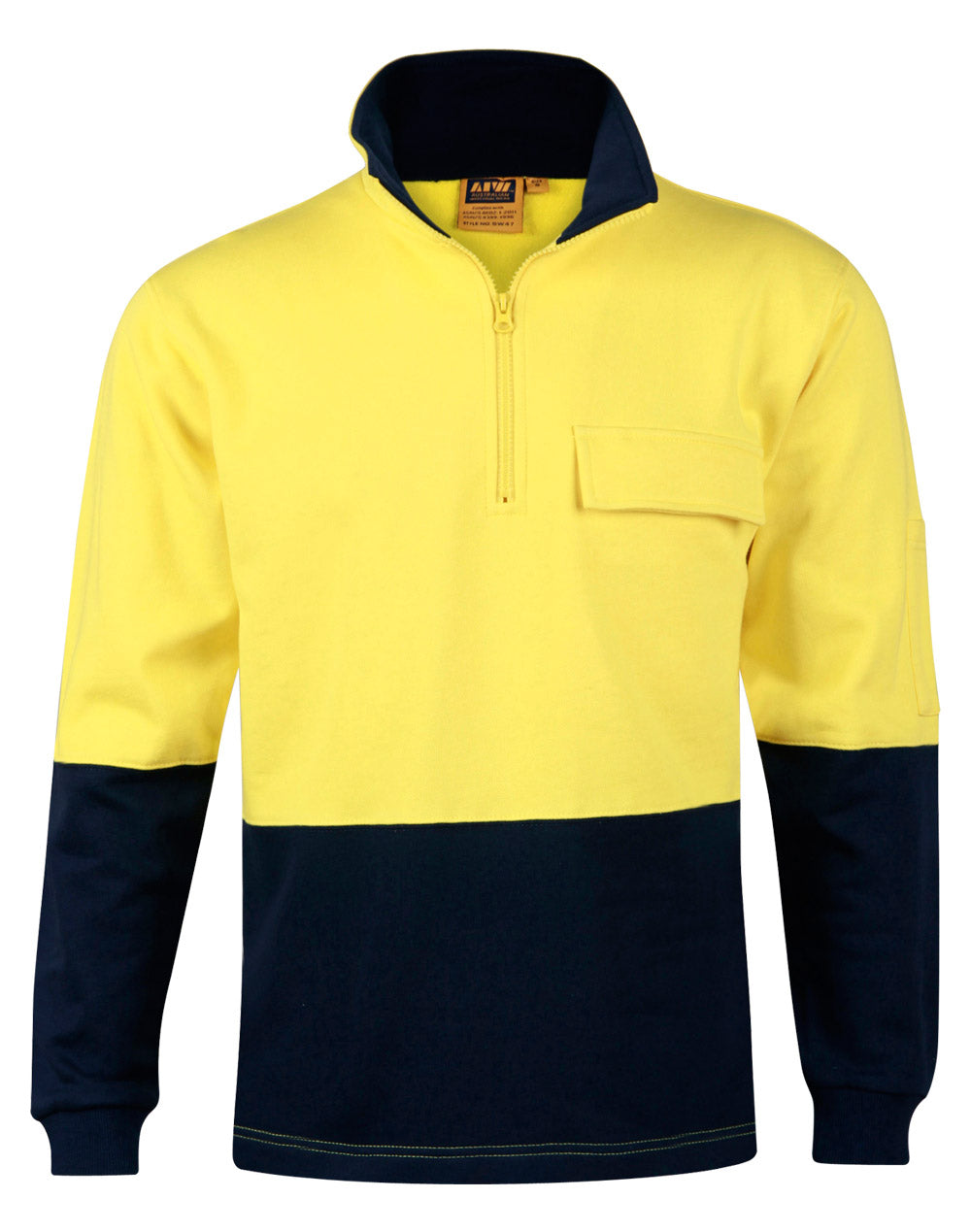 Hi-Vis Two Tone Cotton Fleecy Sweat - SW47 - Yellow / Navy