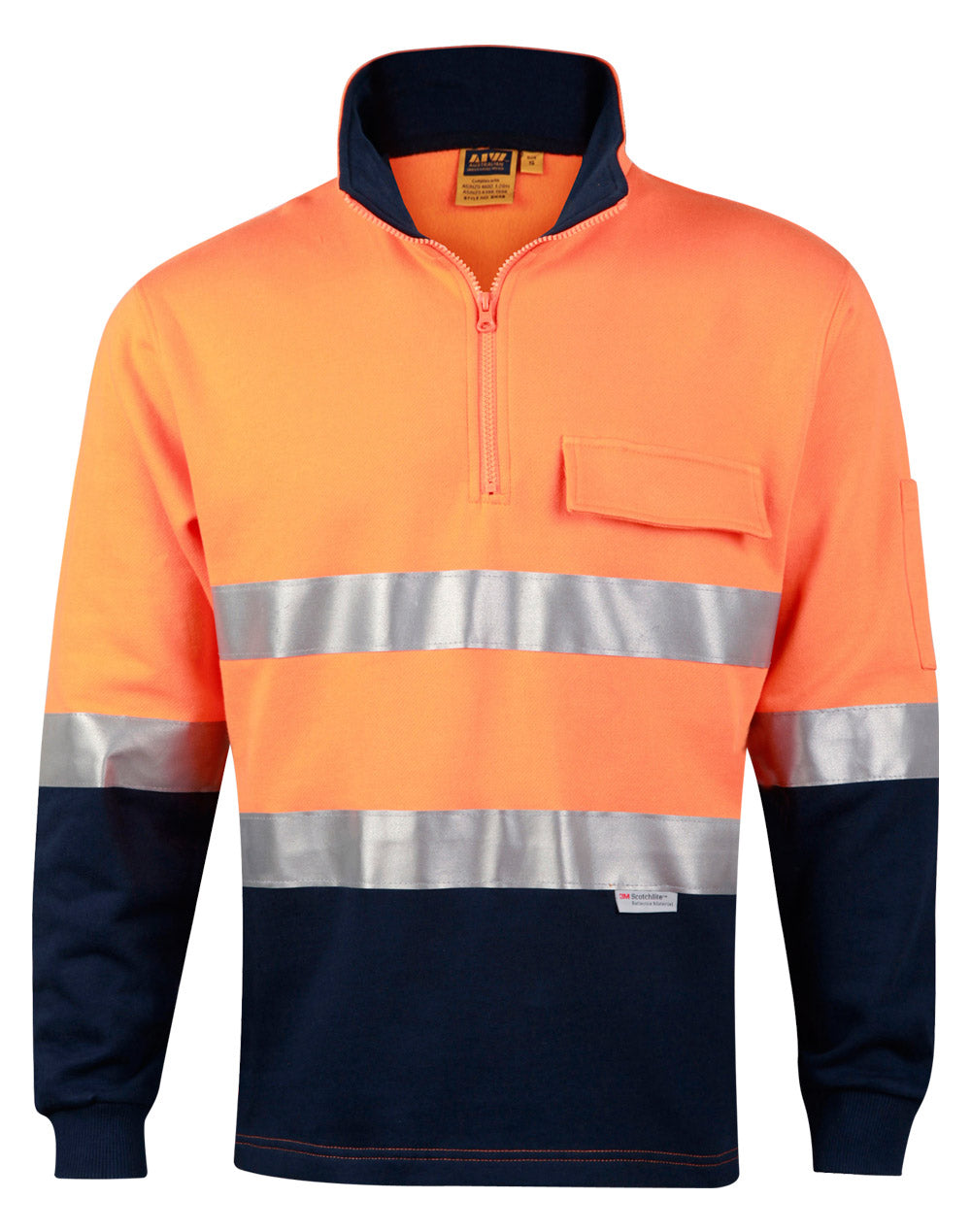 Hi-Vis Two Tone Cotton Fleecy Sweat With 3M tapes - SW48 - Orange / Navy