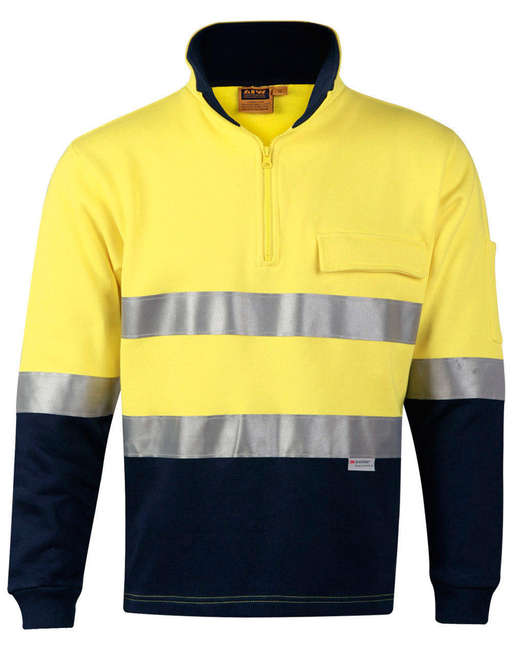 Hi-Vis Two Tone Cotton Fleecy Sweat With 3M tapes - SW48 - Yellow / Navy