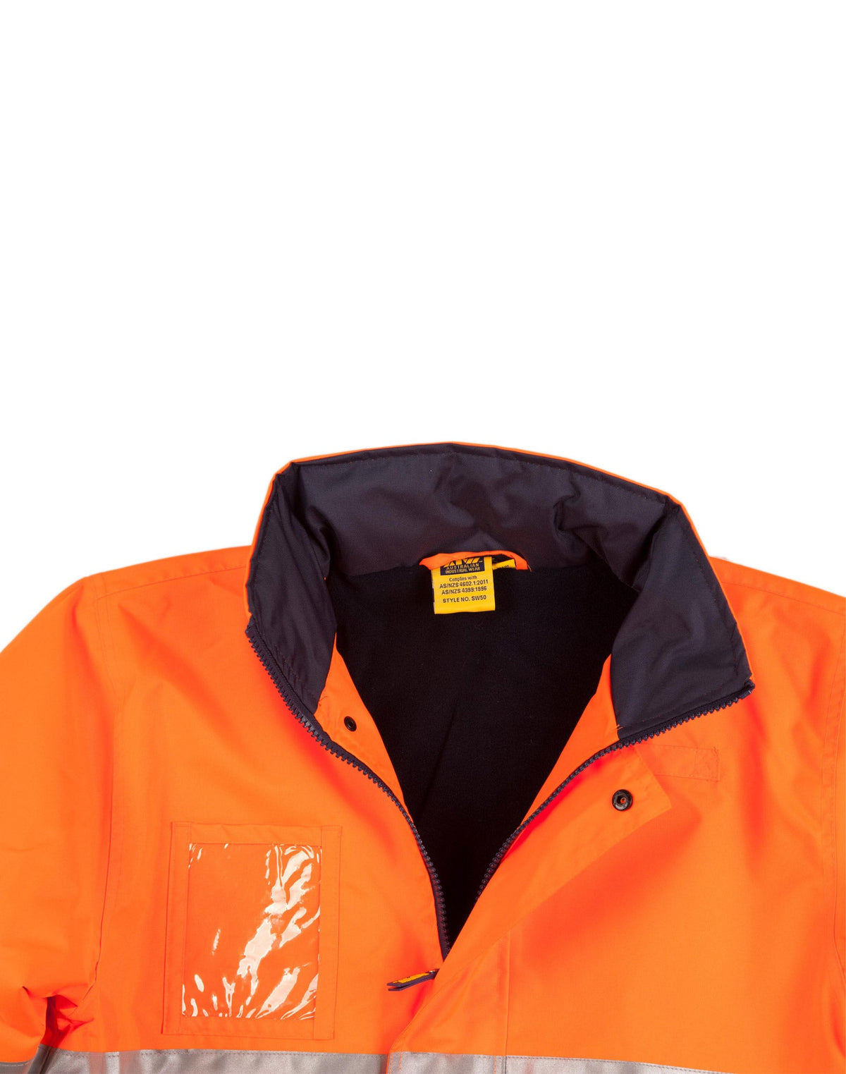 Hi-Vis Long Line Jacket Polar With Fleece Lining - Orange/Navy - View