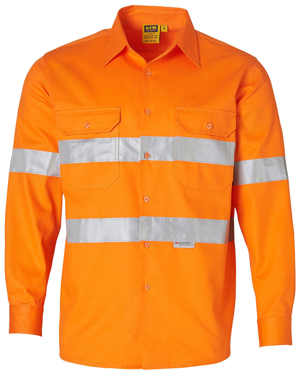 Men's Hi-Vis L/S Drill Shirt With 3M Tapes - SW52 - Orange