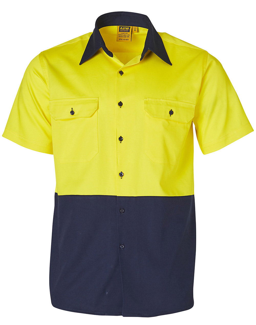 Hi-Vis two tone S/S cotton work shirt - SW53 - Yellow / Navy