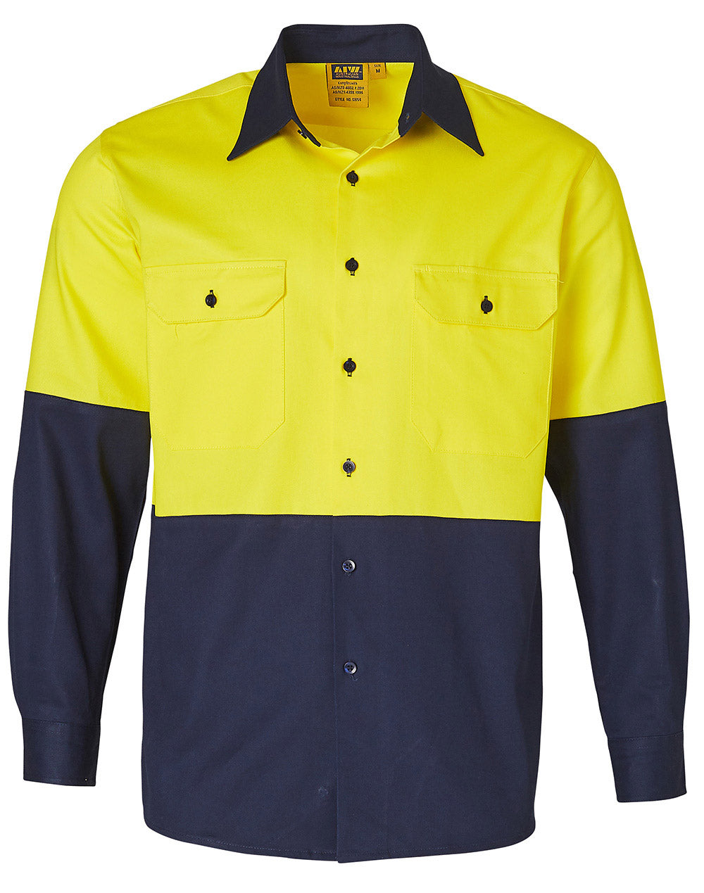 Hi-Vis cotton drill shirt L/S - SW54 - Yellow / Navy