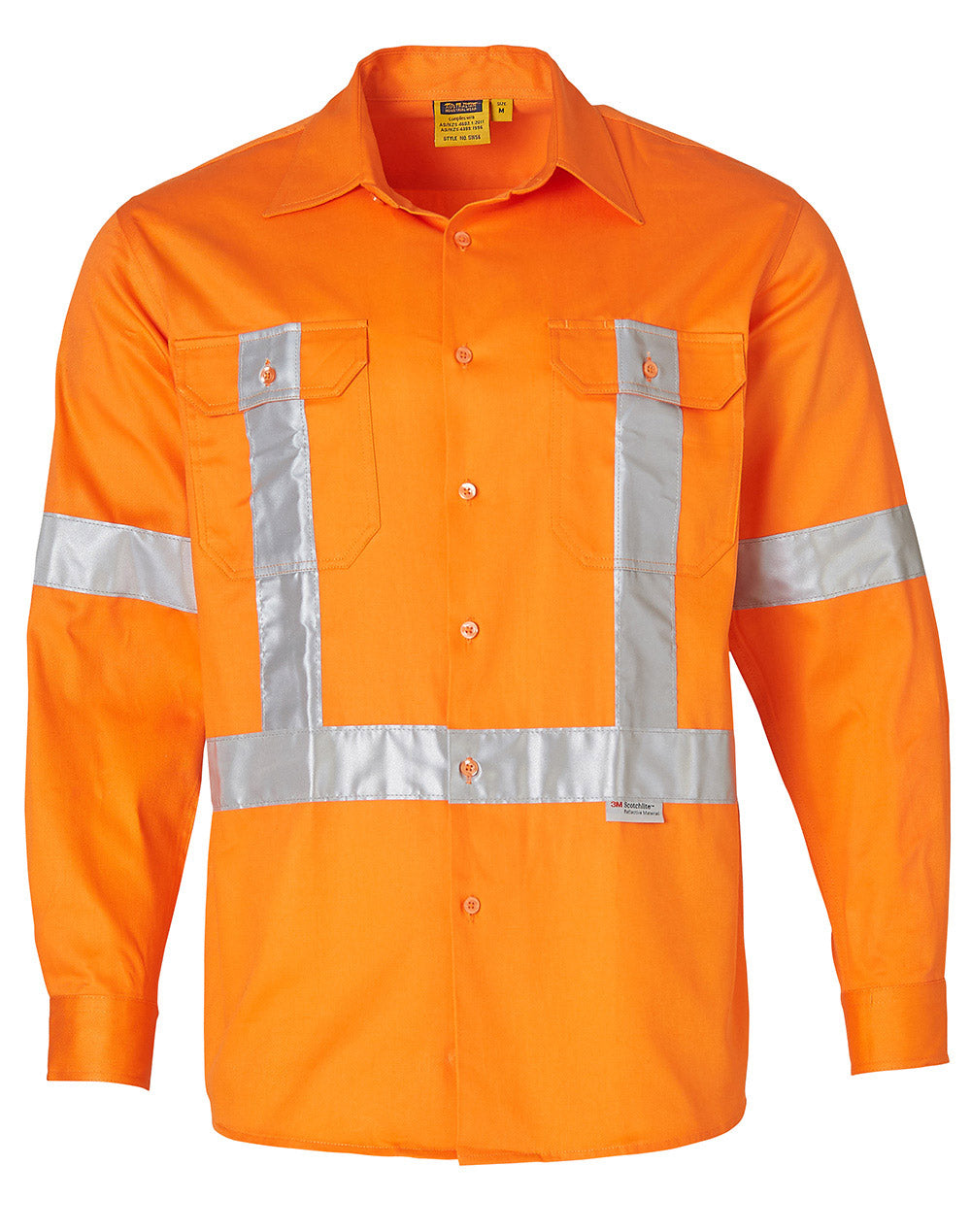 Men's Hi-Vis L/S Drill Shirt With 3M Tapes - SW56 - Orange