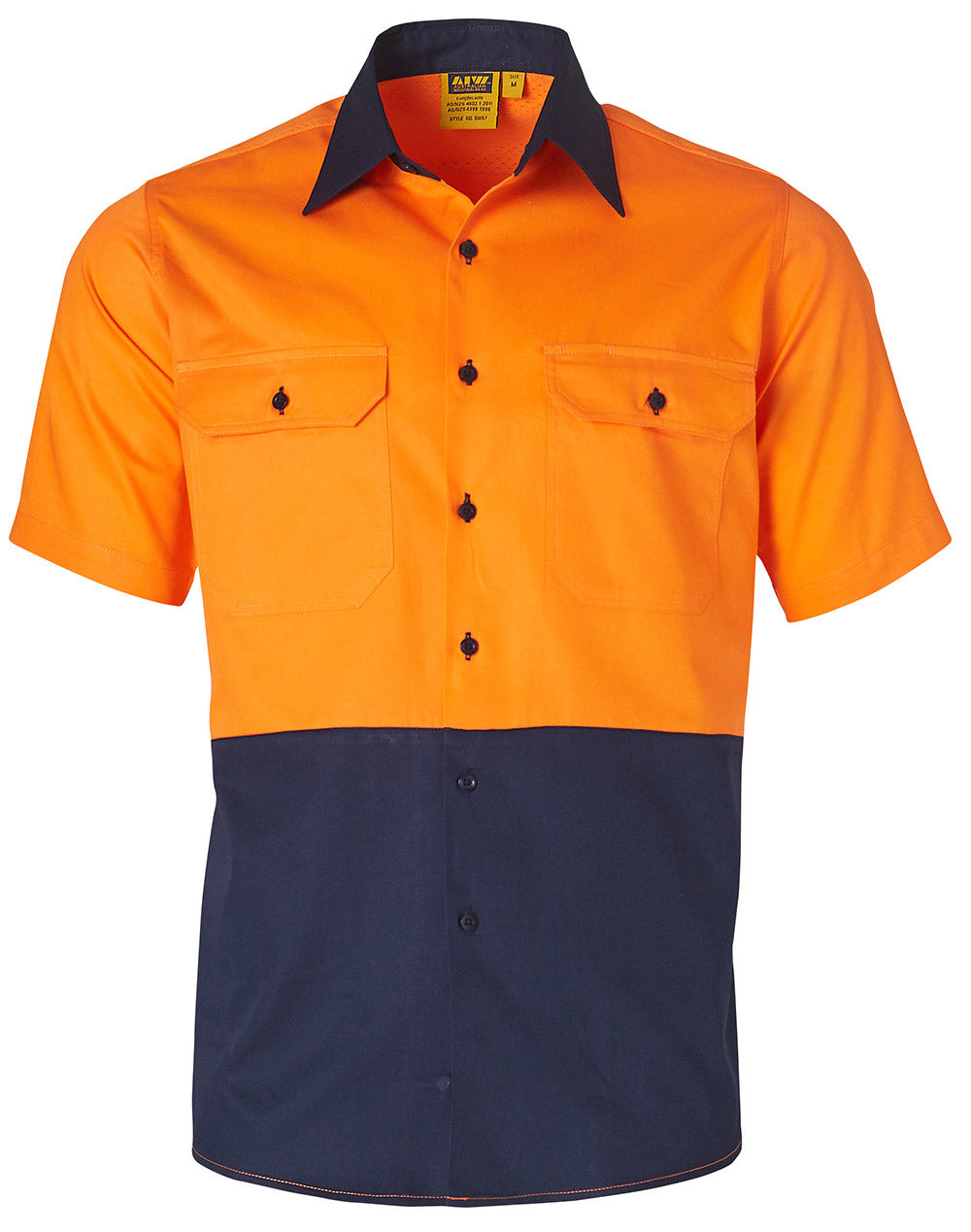 Hi-Vis two tone S/S cotton work shirt - SW57 - Orange / Navy