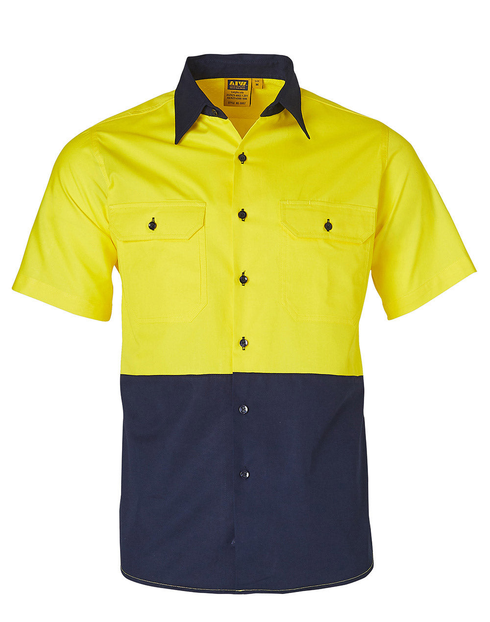 Hi-Vis two tone S/S cotton work shirt - SW57 - Yellow / Navy
