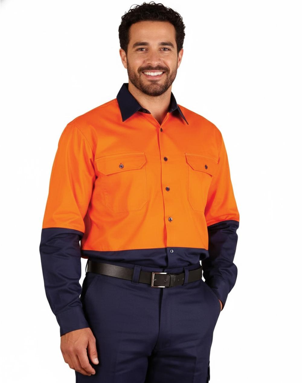 Aiw Hi-Vis two tone Cool-Breeze L/S cotton work shirt SW58