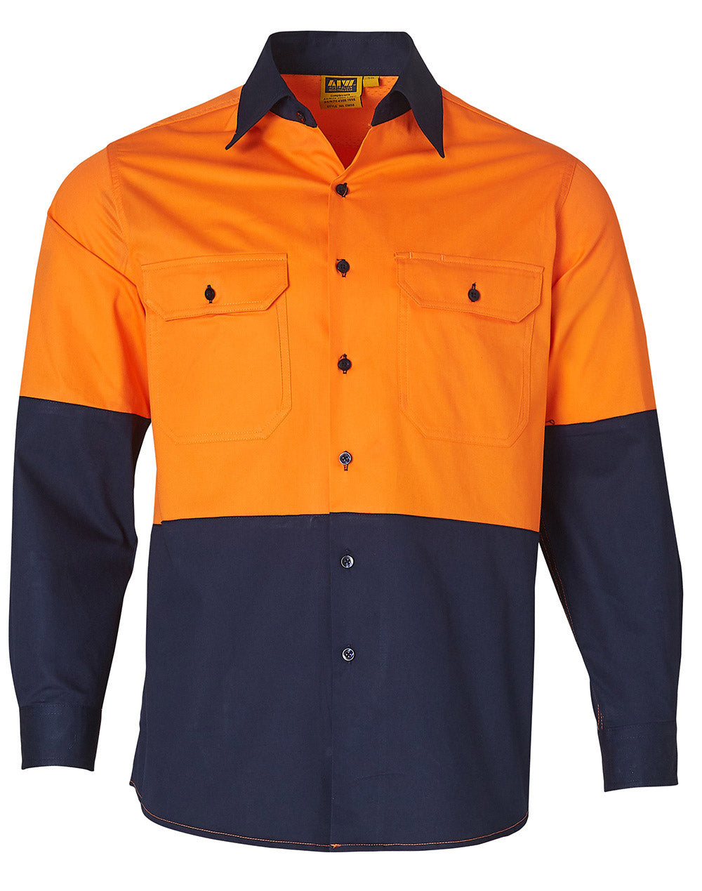 Hi-Vis two tone Cool-Breeze L/S cotton work shirt - SW58 - Orange / Navy