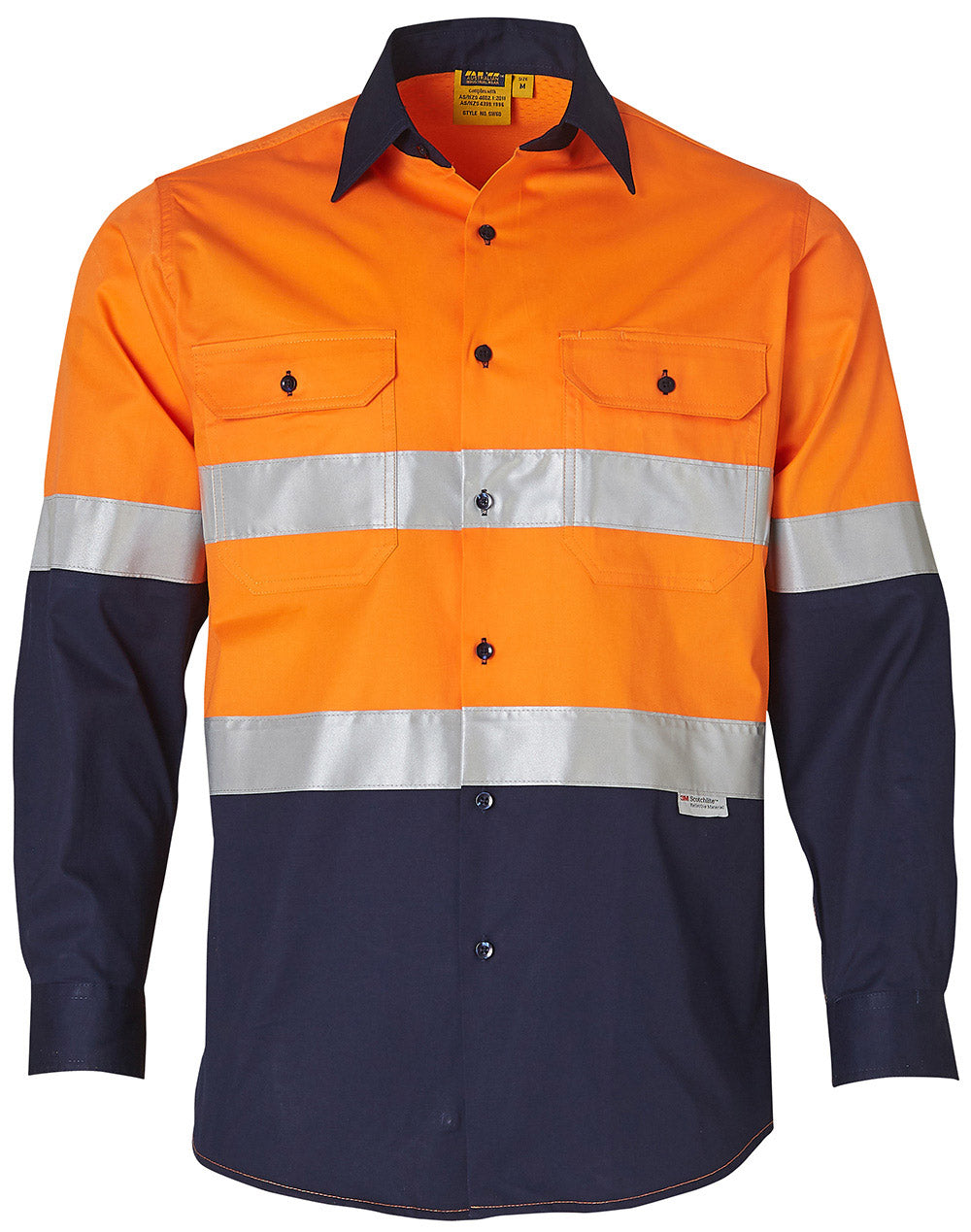 Hi-Vs cotton drill shirt  3M tape - SW60 - FluoroOrange / Navy