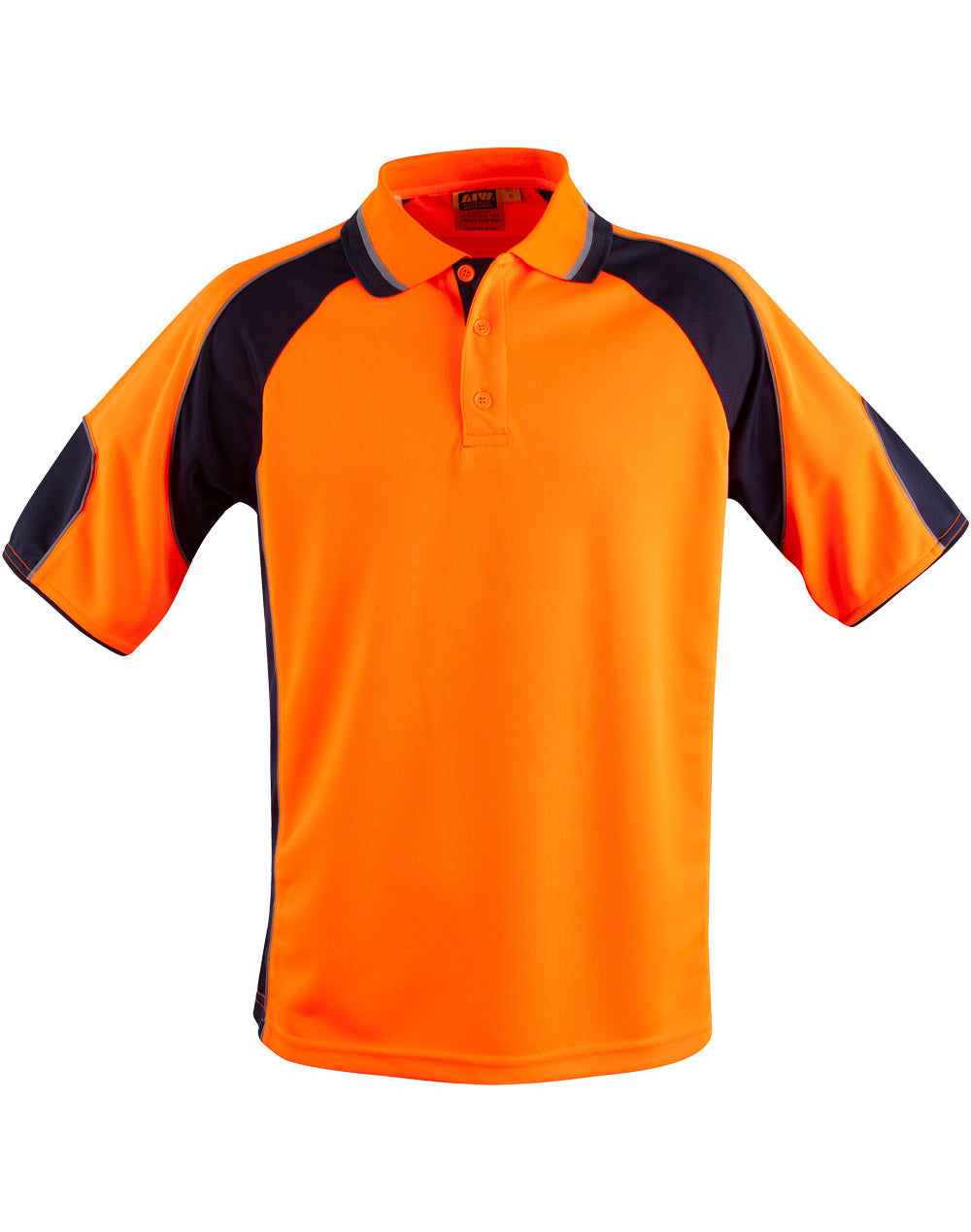 Men's Hi-Vis Cooldry Contrast Polo with Sleeve Panels - SW61 - FluoroOrange / Navy
