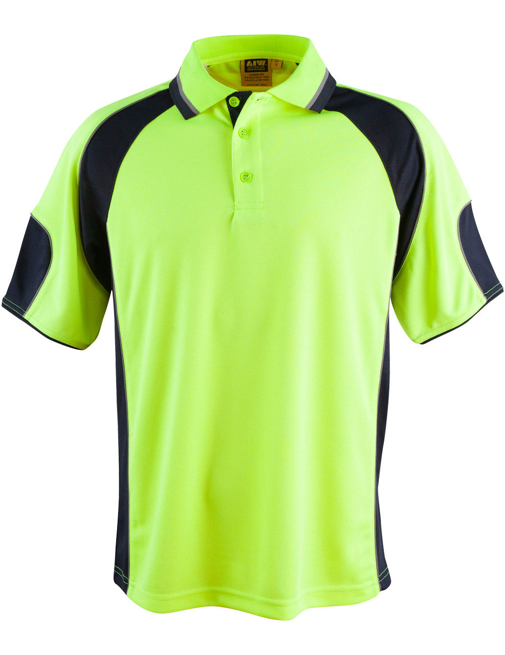 Men's Hi-Vis Cooldry Contrast Polo with Sleeve Panels - SW61 - FluoroYellow / Navy
