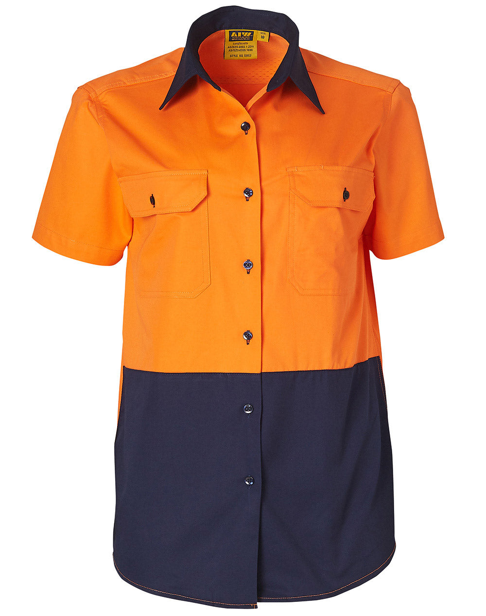 Ladies' Hi-Vis S/S Safety Shirt - SW63 - FluoroOrange / Navy
