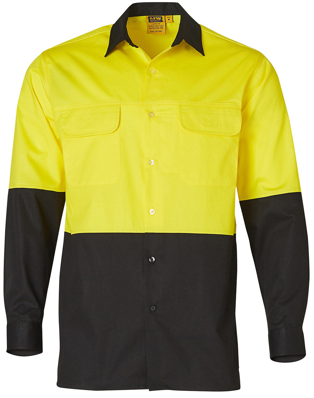 Men's Two Tone Cool Breeze L/S Cotton Safety Shirt - SW67 - Yellow / Black