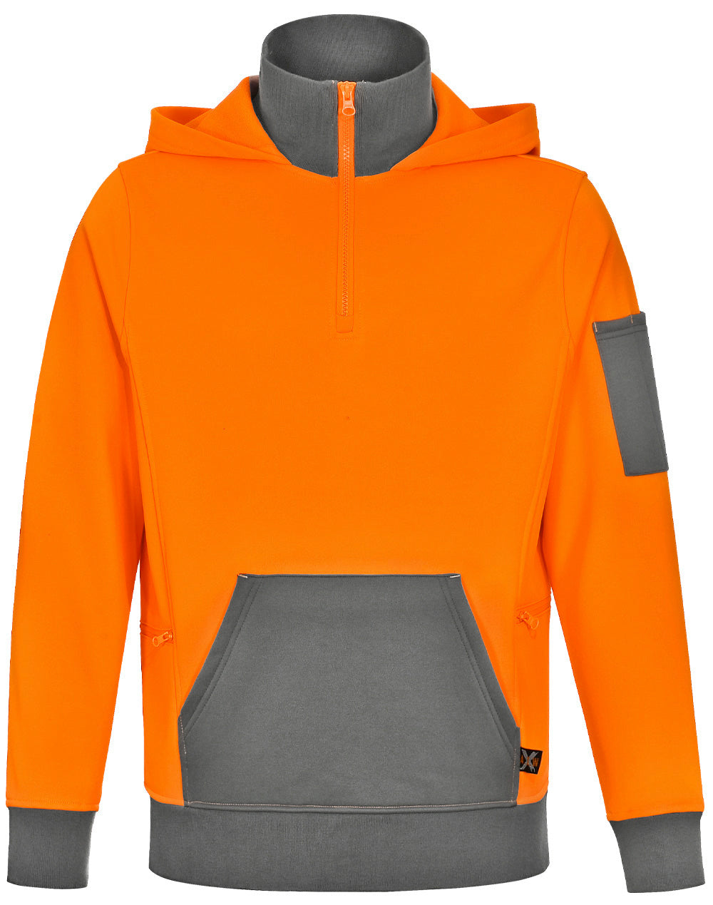 Unisex Hi-Vis ¼ Zip Premium Fleece Hoodie - Orange/Ash - Front