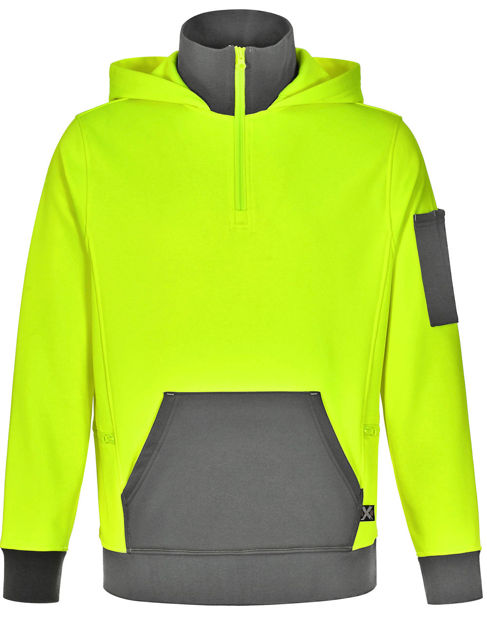 Unisex Hi-Vis ¼ Zip Premium Fleece Hoodie - Yellow/Ash - Front