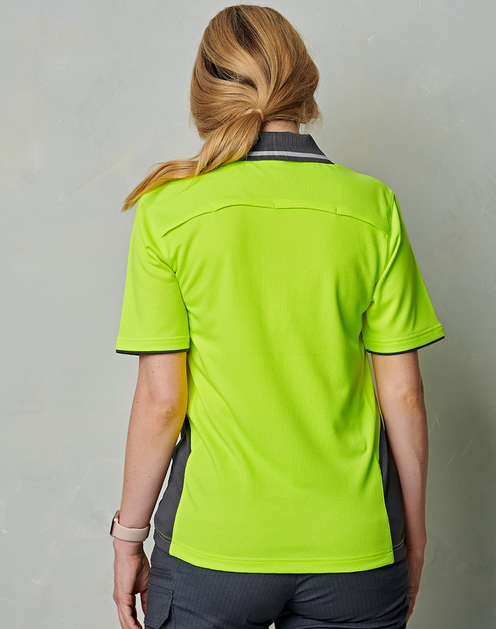 Unisex Hi-Vis Bamboo Charcoal Vented Ss Polo - Yellow/Ash - Back