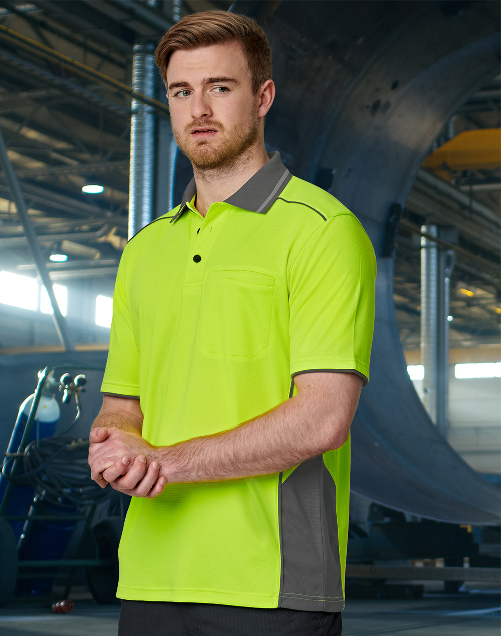 Unisex Hi-Vis Bamboo Charcoal Vented Ss Polo - Yellow/Ash - Model