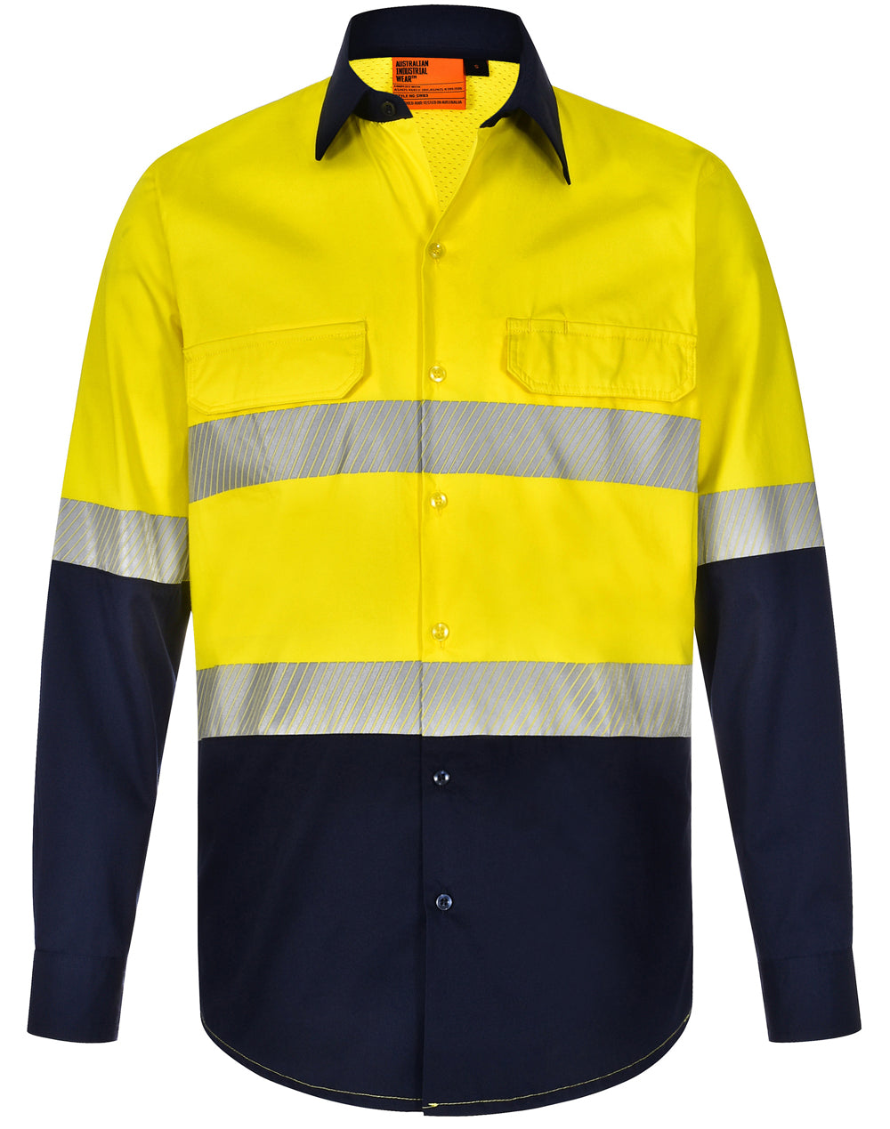 Hi-Vis Cool-Breeze Safety L/S Shirt (Segmented Tape) - SW83 - Yellow / Navy