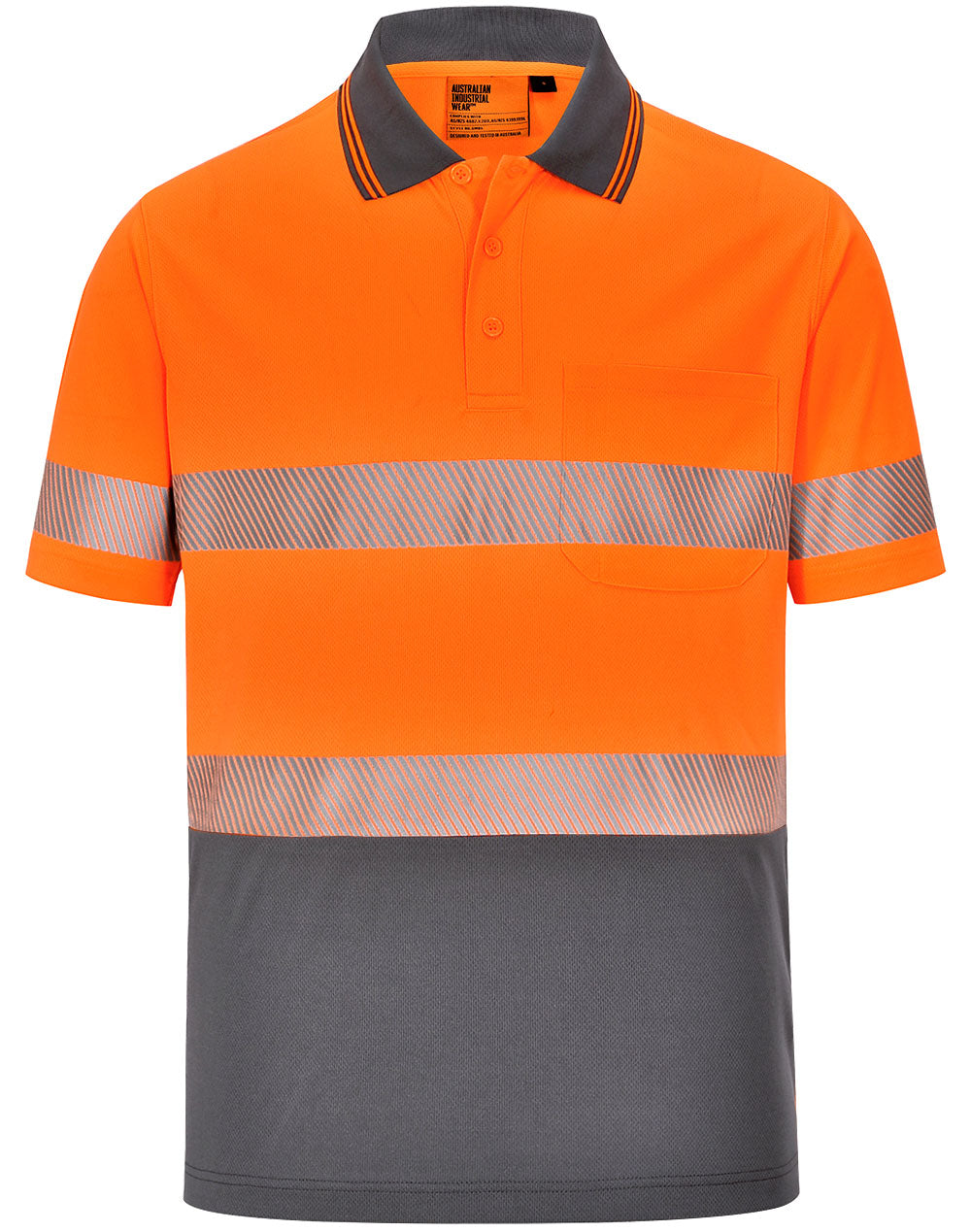 Unisex Cooldry Segmented Safety S/S Polo - SW85 - Orange / Charcoal
