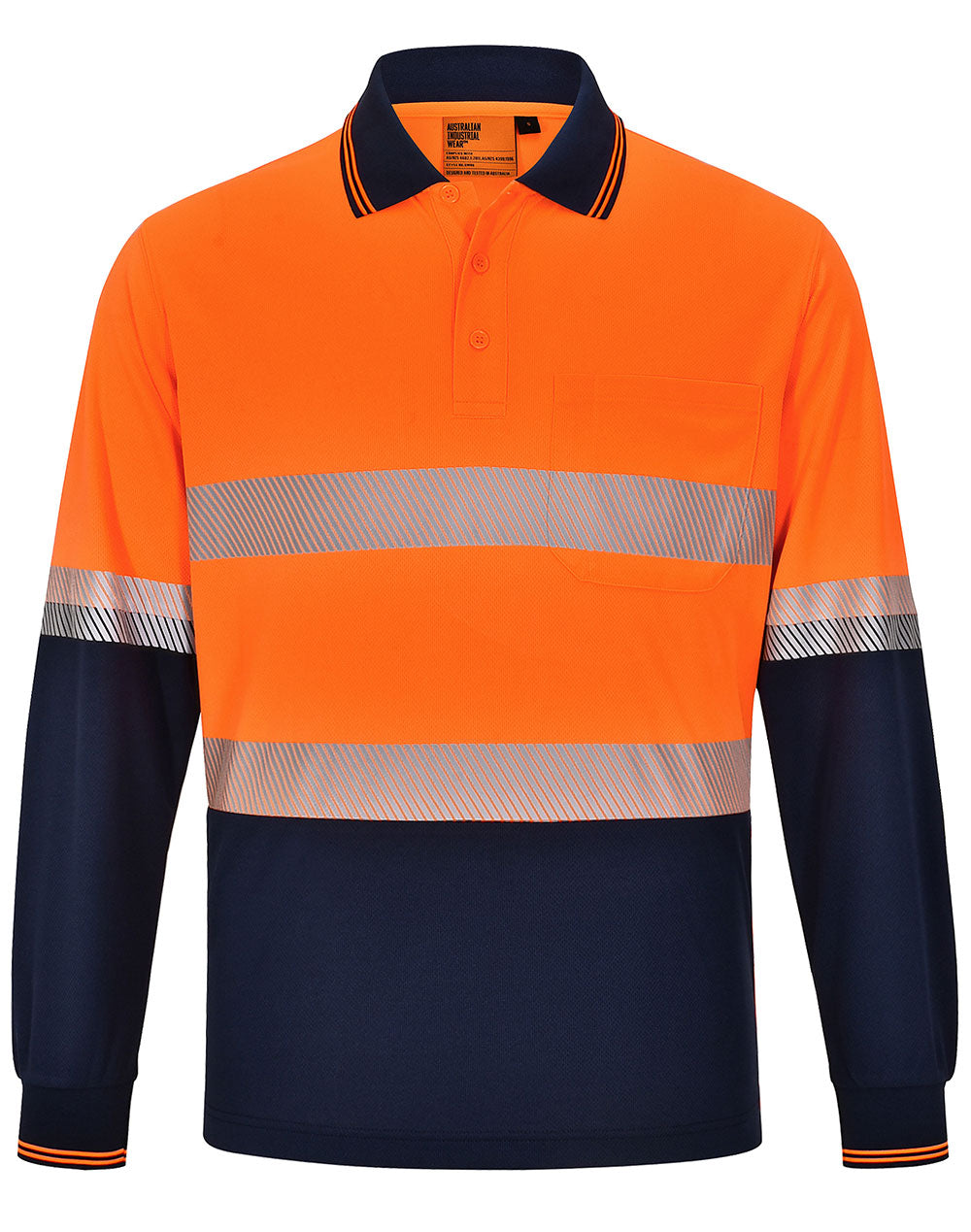 Unisex Cooldry Segmented Safety L/S Polo - SW86 - Orange / Navy