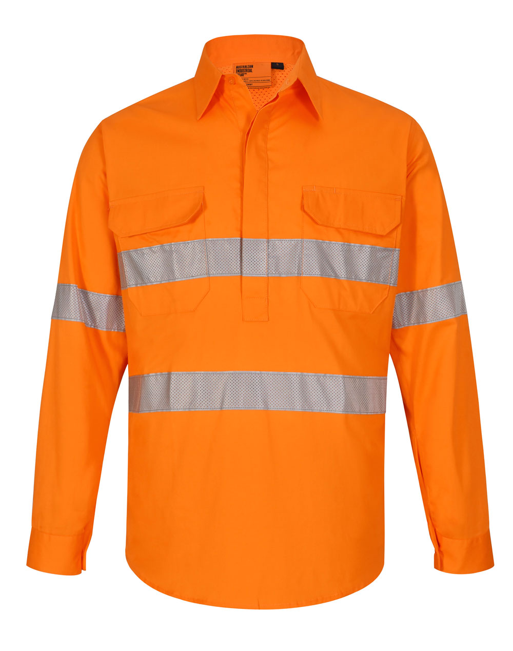 Hi Vis Cool-Breeze Closed Front L/S Shirt (Perforated Tape) - SW87 - Orange