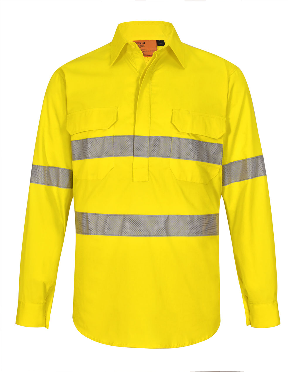 Hi Vis Cool-Breeze Closed Front L/S Shirt (Perforated Tape) - SW87 - Yellow