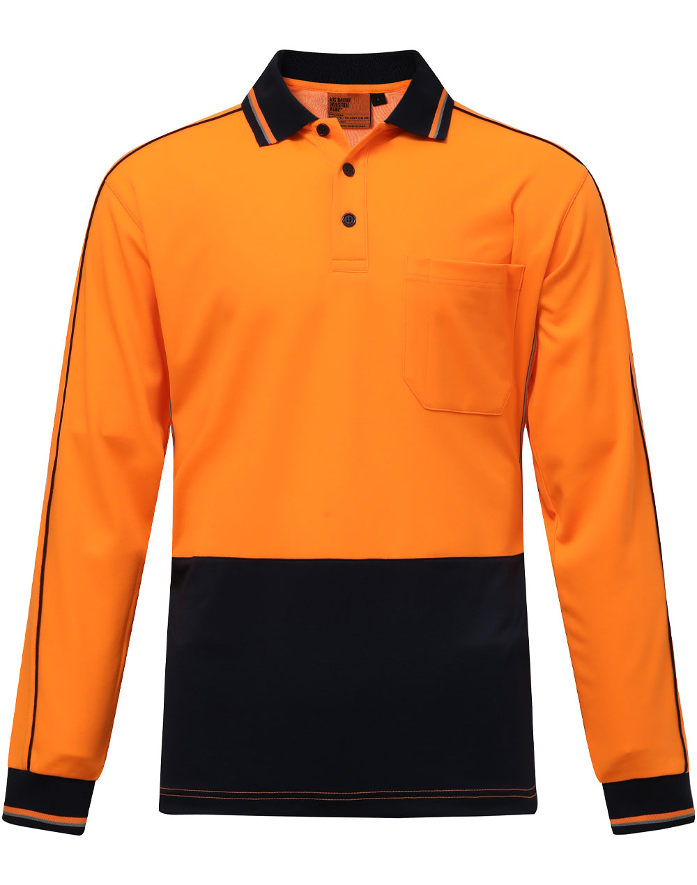 Hi-Vis Sustainable Cool-Breeze Truedry Safety L/S Polo - SW90 - Orange / Navy