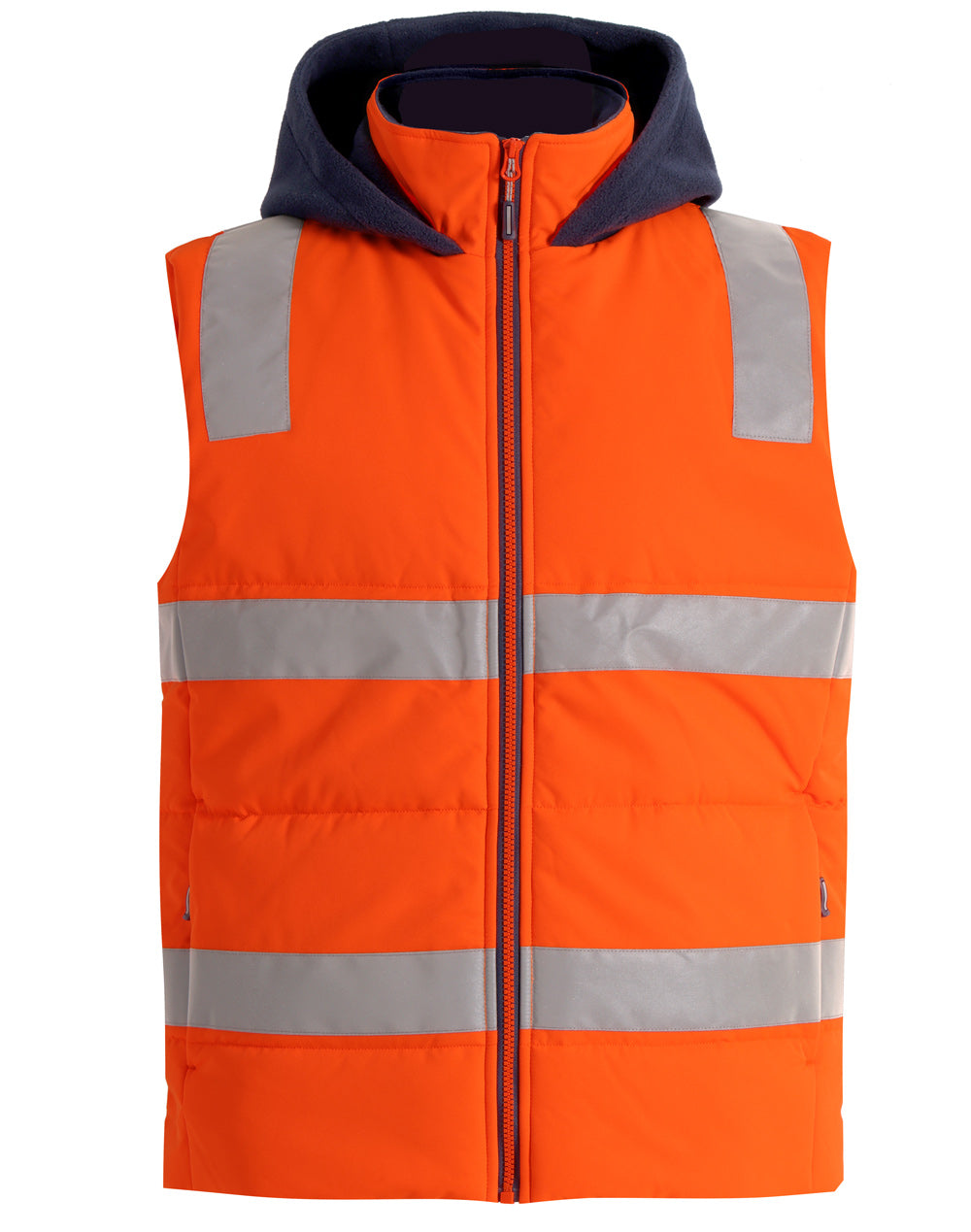 Unisex Hi Vis Hooded Puffer Vest - SW93 - Orange / Navy