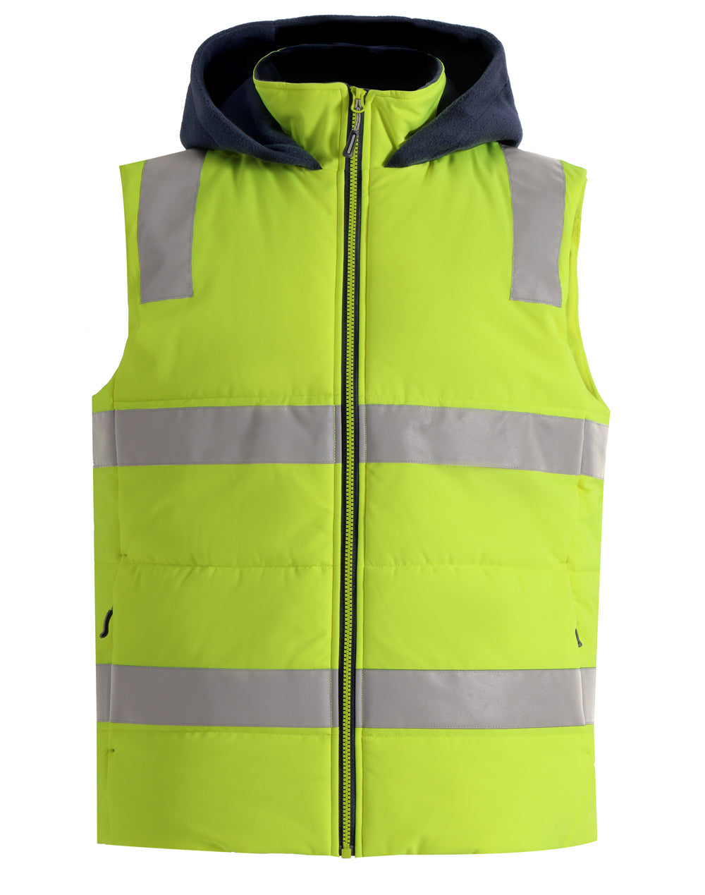 Unisex Hi Vis Hooded Puffer Vest - SW93 - Yellow / Navy