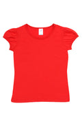 Girls Short Puff Sleeve T-shirt - Red - Front