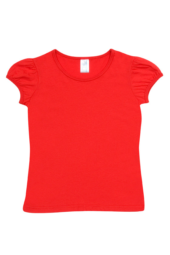 Girls Short Puff Sleeve T-shirt - Red - Front