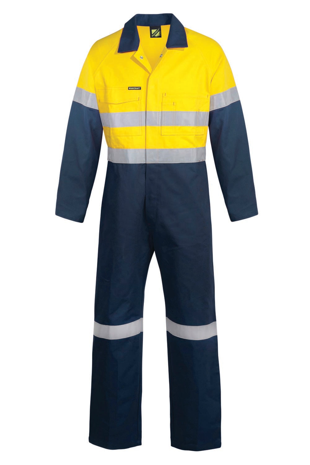 Hi Vis Cotton Drill Reflective Coveralls - Yellow/Navy - Front