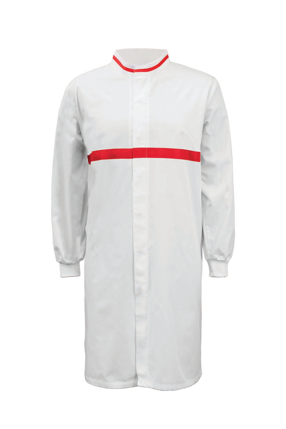 Long Sleeve Food Industry Long Length Dustcoat With Contrast Trims On Collar And Chest - view