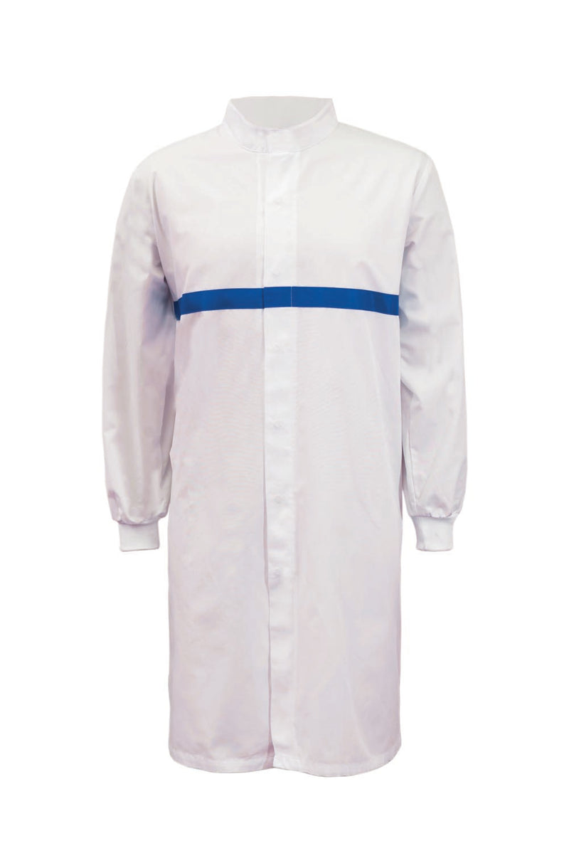 Long Sleeve Food Industry Long Length Dustcoat With Contrast Trims On Chest