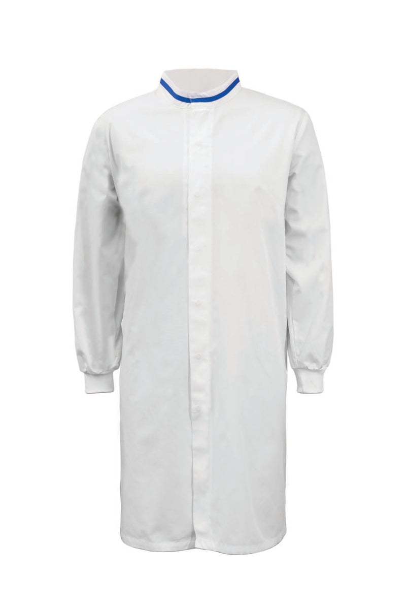 Long Sleeve Food Industry Long Length Dustcoat With Contrast Trims On Collar