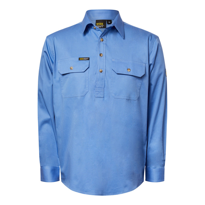 Lightweight Long Sleeve Closed Front Cotton Drill Shirt