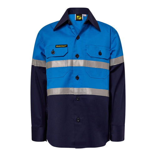 Kids Lightweight Hi Vis Long Sleeve Reflective Cotton Drill Shirt