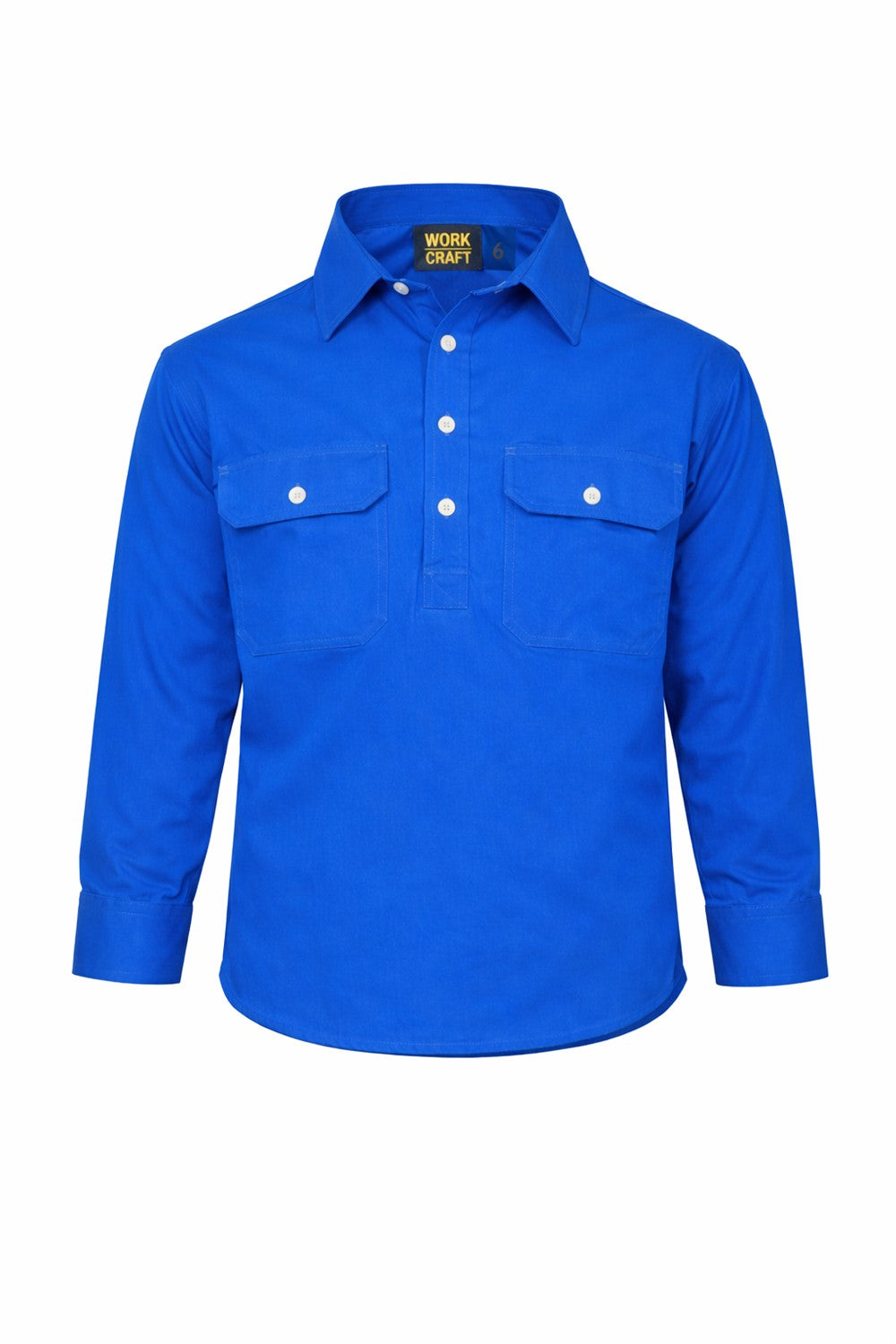 Kids Lightweight Long Sleeve Closed Front Cotton Drill Shirt - Cobalt Blue - Front