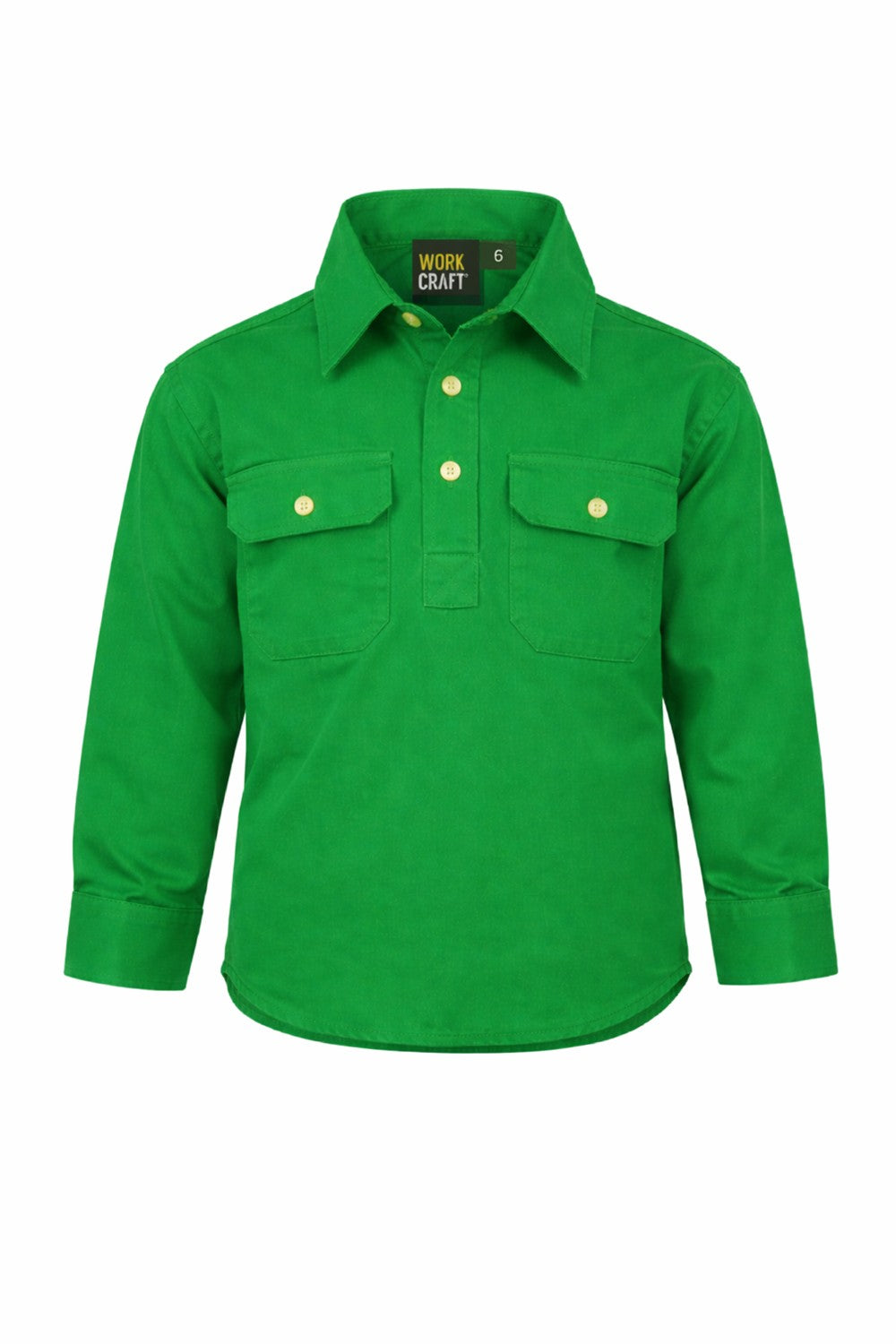 Kids Lightweight Long Sleeve Closed Front Cotton Drill Shirt - Electric Green - Front