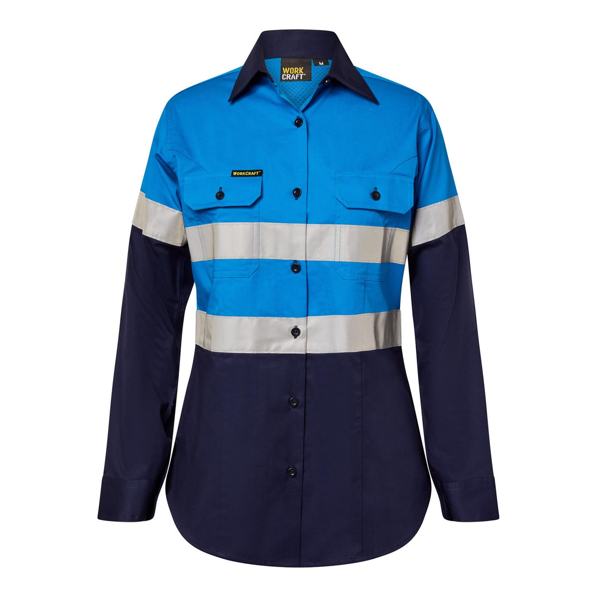 Ladies Lightweight Hi Vis Long Sleeve Vented Reflective Cotton Drill Shirt – Night Use Only - Electric Blue - Front