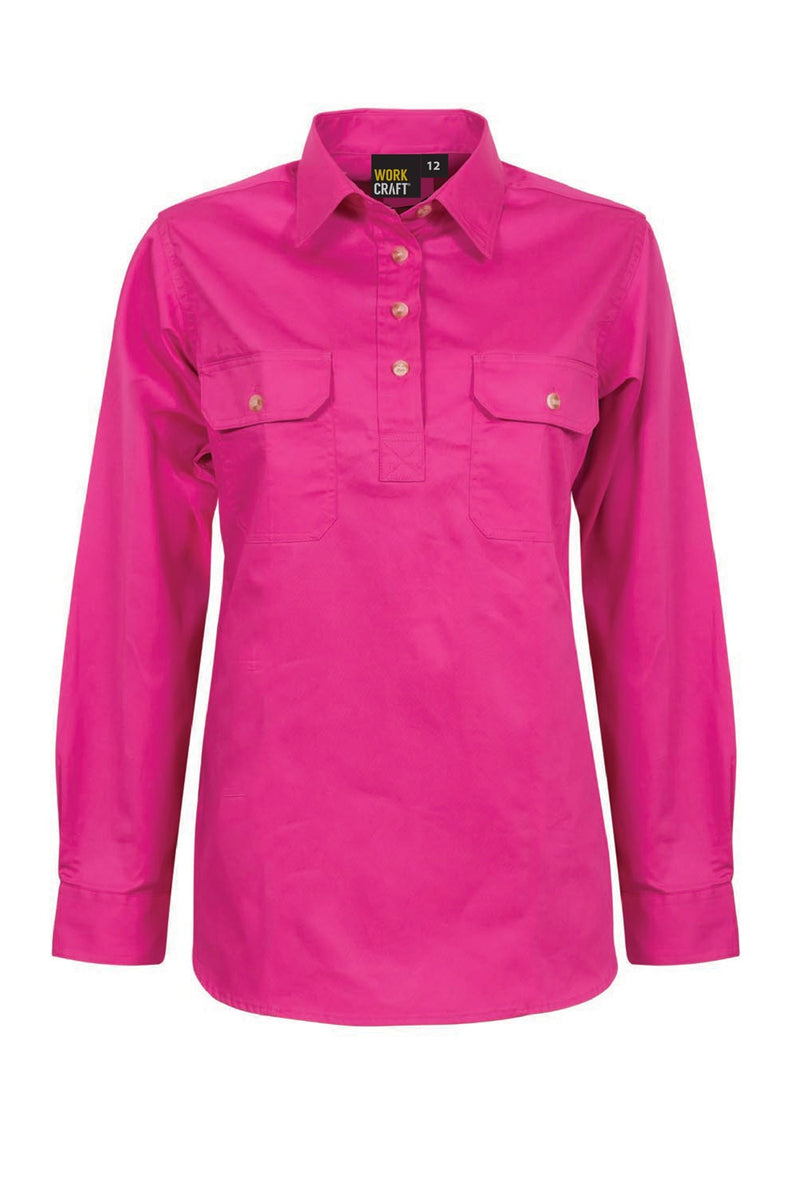Ladies Lightweight Long Sleeve Closed Front Cotton Drill Shirt
