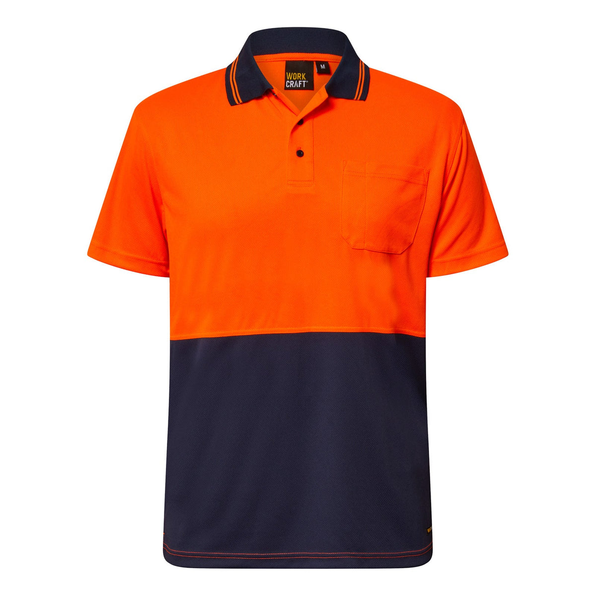 Hi Vis Short Sleeve Micromesh Polo with Pocket - Orange/Navy