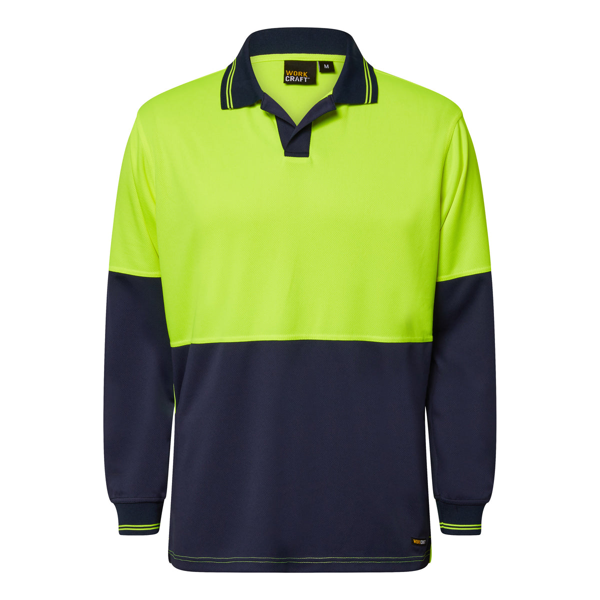 Hi Vis Long Sleeve Food Industry Micromesh Polo - Yellow/Navy - Front