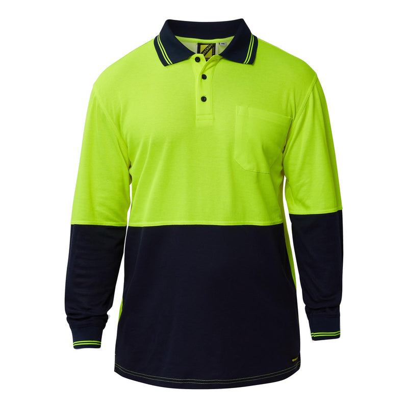 Hi Vis Long Sleeve Cotton Back Polo With Pocket