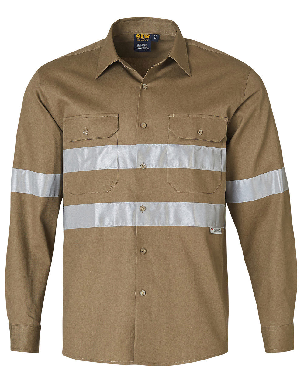 Cotton Drill L/S Work Shirt 3M Tapes - WT04HV - Khaki